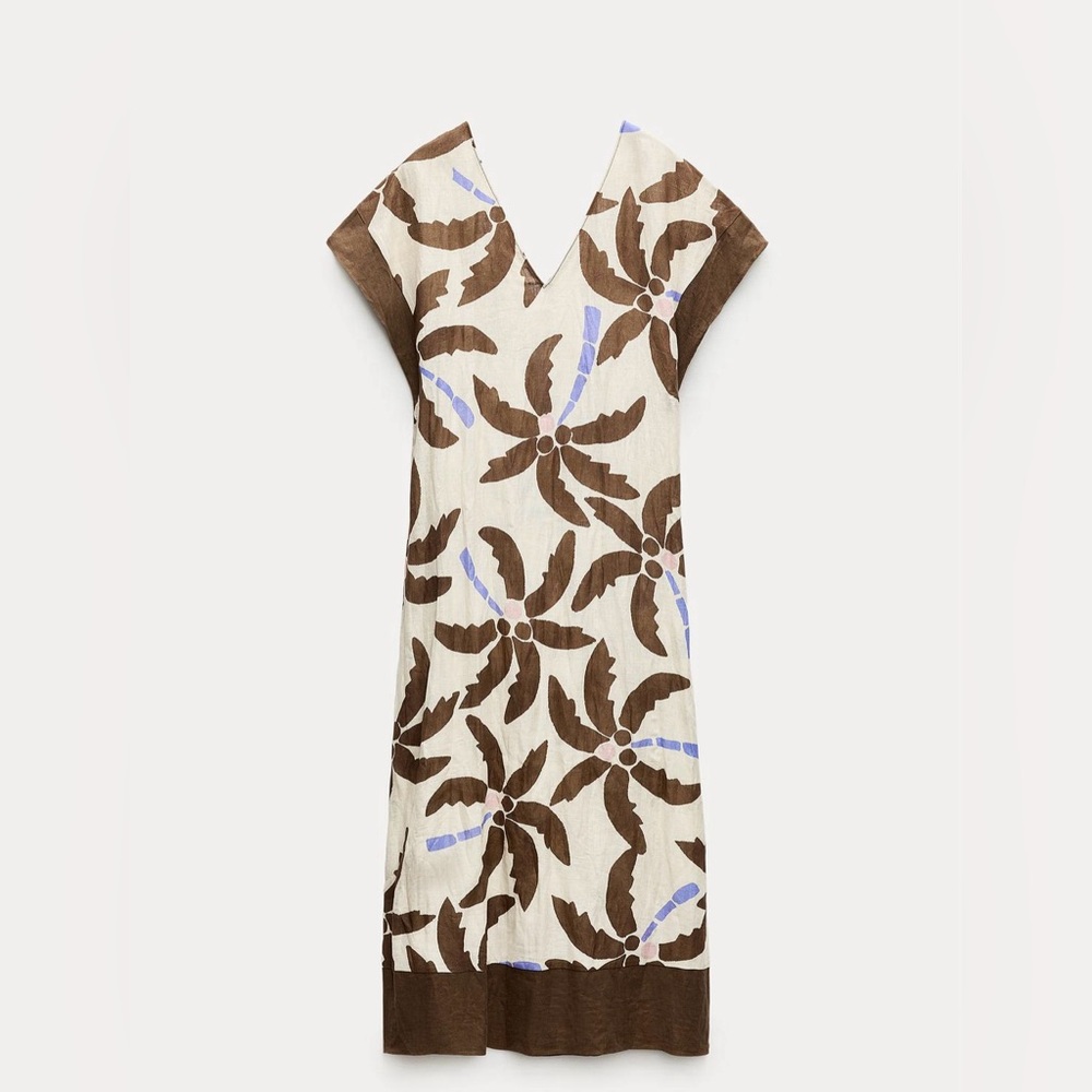 Zara XS NWT linen blend tunic dress. V-neck and short sleeves.